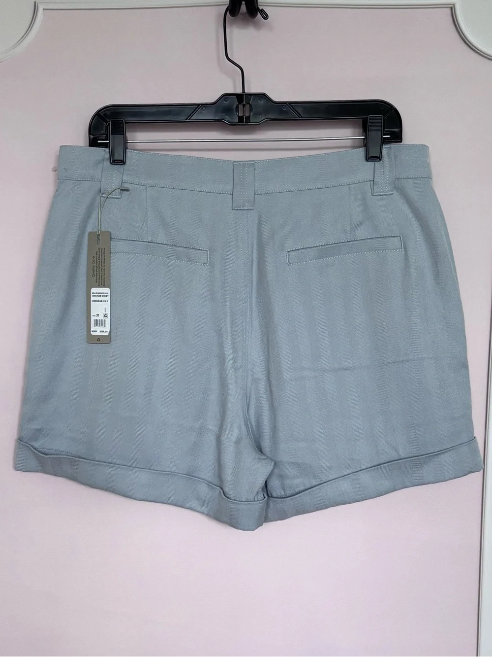 HUDSON Cuffed High Rise Light Blue Herringbone Trouser Shorts--NWT--31